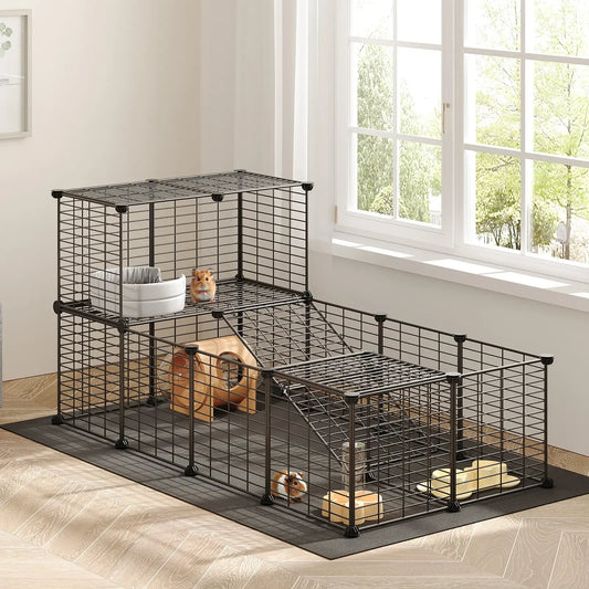 Guinea Pig Cage with Waterproof Mat, 24 Panels Small Animal Playpen, Rabbit Cage, Bunny Cage, Chicken Cage, Pet Playpen, Indoor Outdoor Yard Fence, 57 x 31.5 x 23.6 Inches, Black Hamster House #SummerVibes