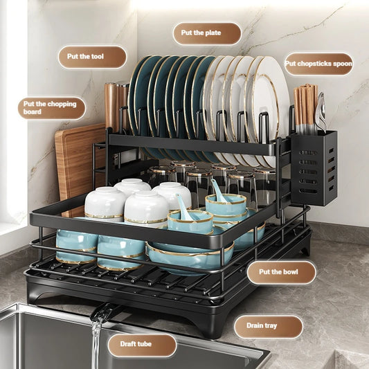 Stainless Steel Dish Drying Rack Adjustable Kitchen Plate Organizer with Drainboard Over Sink Plate Drainer Storage Organizer