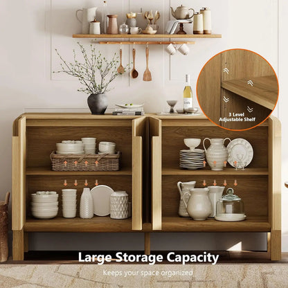 63" W Large Buffet Sideboard Cabinet with Storages, Modern Buffet Table Coffee Bar Wine Bar Storage Curved Cabinet, Customized