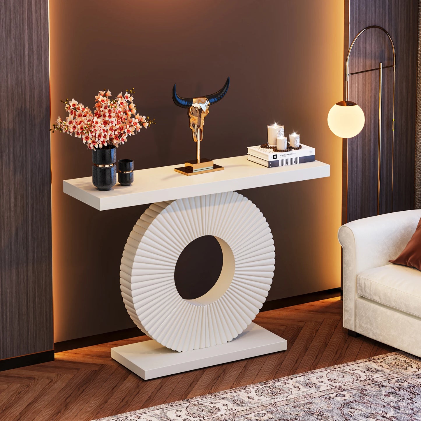 Modern Console Table with Geometric Base, 40 inch Wood Entryway Table Sofa Table Narrow Long Table