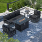 Aluminum Patio Furniture Set with Fire Pit Table, Swivel Chair Metal Patio Sectional Sofa with Upgrade Cushions for Patio