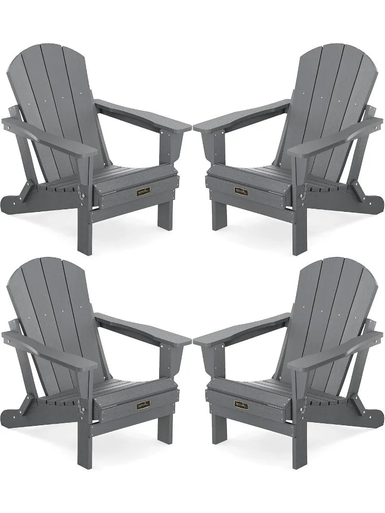Foldable Adirondack Chair Set of 4 for Patio Garden Outdoors Fire Pit-Gray