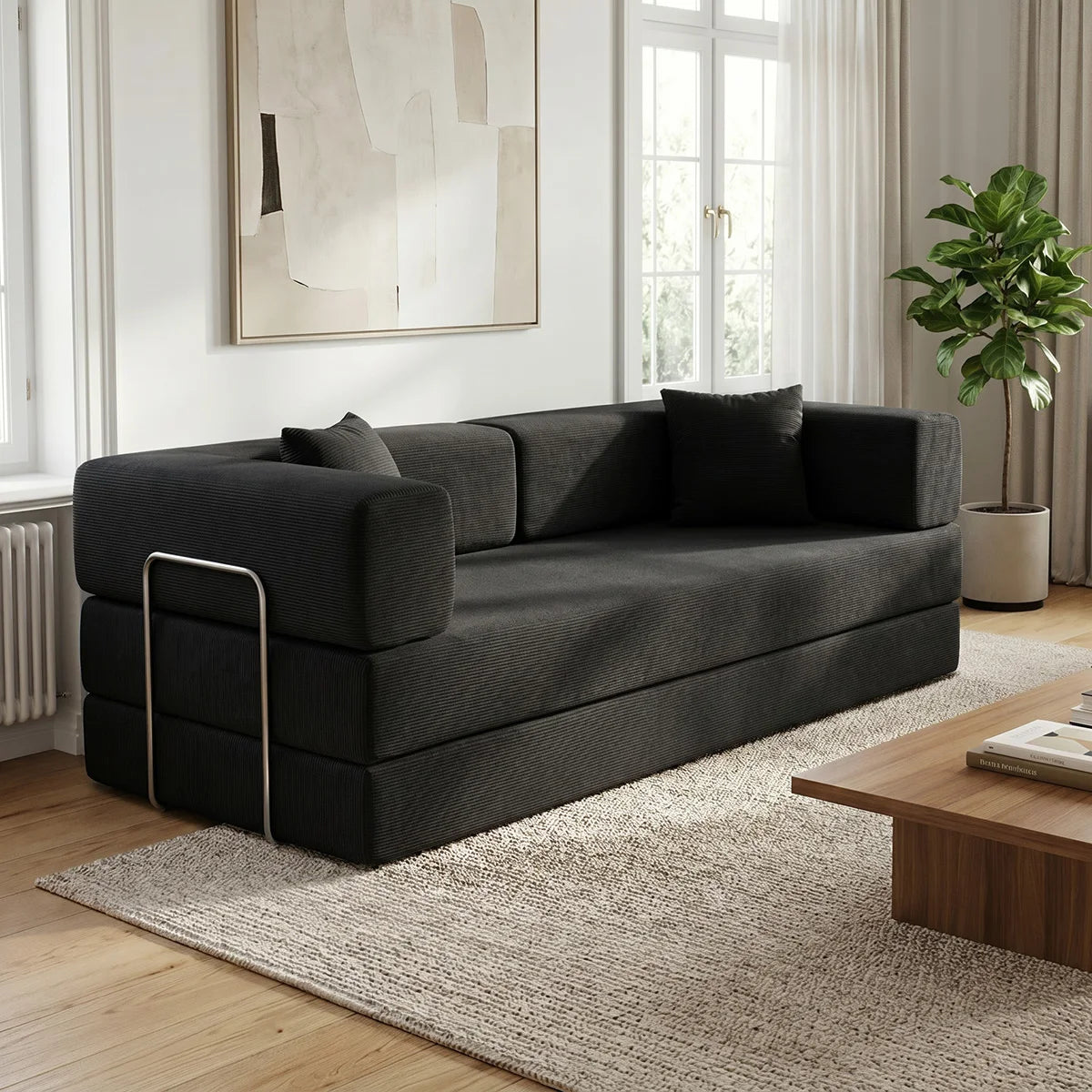 Futon Sofa Bed light or dark gray Convertible Couch 4-in-1 Folding Corduroy Boneless Sleeper Loveseat for Living Room