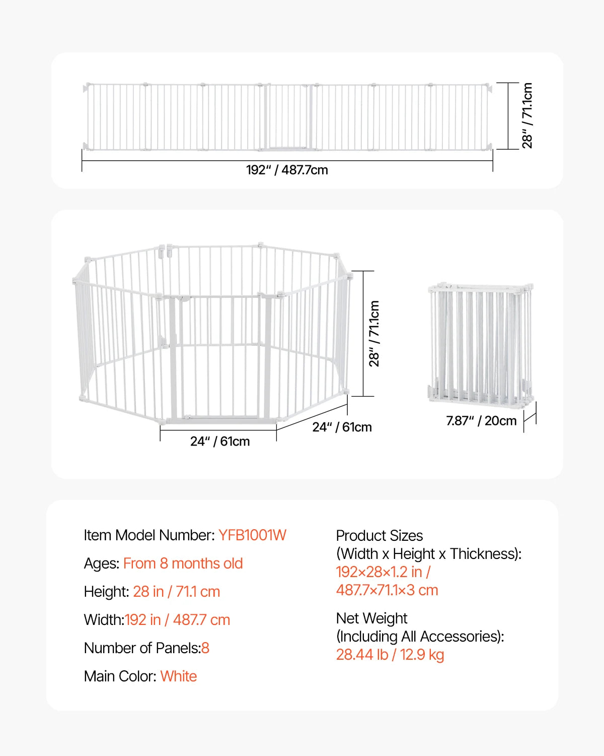 SucceBuy  Gate 28/30/36 Inches High Dog Gate Easy Step Walk Thru Child Pet Security Pressure Mount Kit Wall Cups Doorways