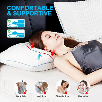 King Size Cooling Pillows Set of 2, Adjustable Shredded Memory Foam for Side Back Stomach Sleepers, Gel Infused 20x36 Inches