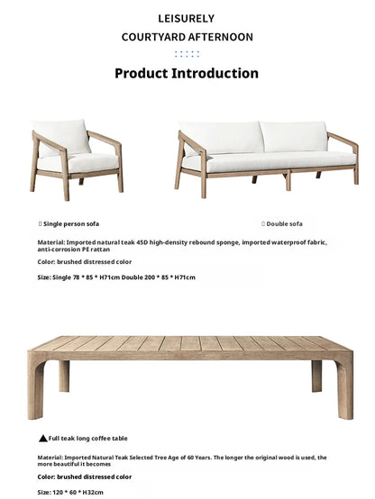 Outdoor furniture sofas tables chairs distressed style Waterproof fabric rattan and solid wood villa and hotel sample customized