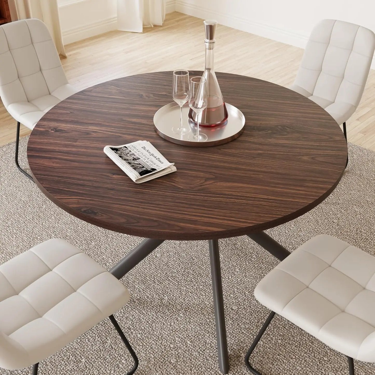 45.3 Inch Round Dining Table Set for 4, Mid Century Modern Small Coffee Set for Dining Room Kitchen Apartment