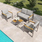 4-Piece Outdoor Patio Furniture Set, Metal Conversation Set with Cushions & Wood-Like Armrests, Modern Patio Sectional