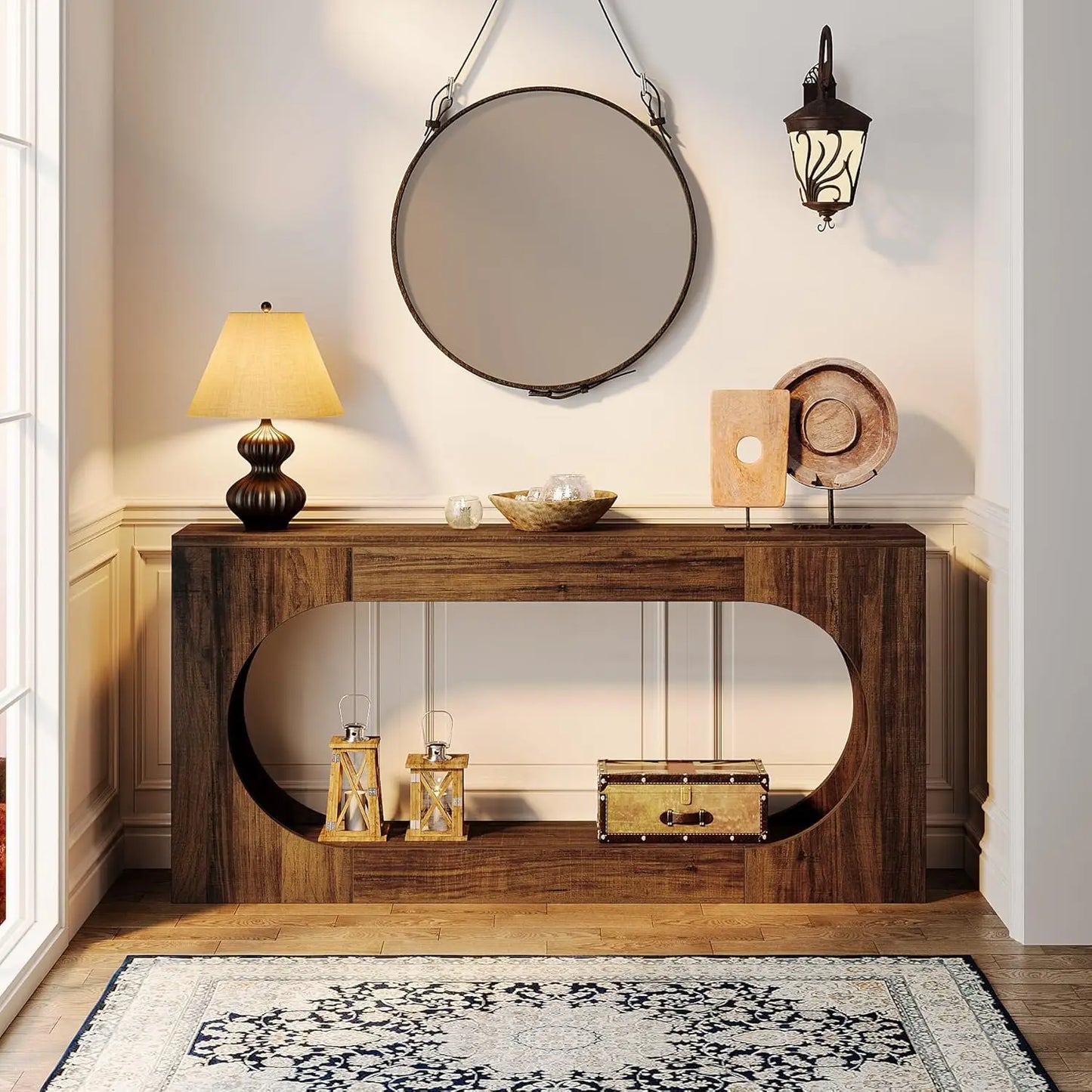 Console Table, 63 Inches Narrow Sofa Entryway Table with 2-Tier Storage Shelf