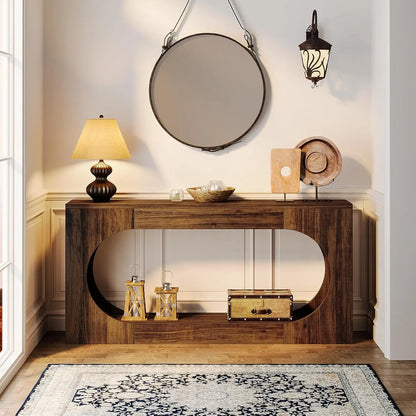 Console Table, 63 Inches Narrow Sofa Entryway Table with 2-Tier Storage Shelf