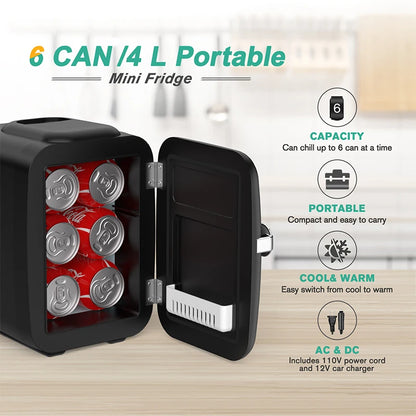4L Mini Fridge 110V 220V Beauty Makeup Skincare Refrigerator AC/DC Heated Cooling Beauty Refrigerator Car Mini Fridge