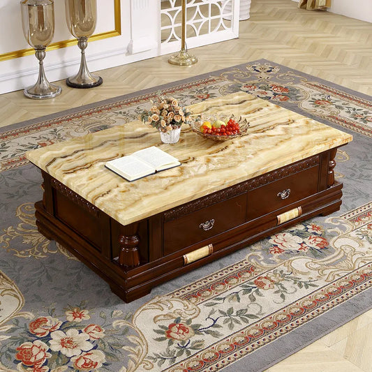 Four drawer storage walnut colored marble coffee table Design Interior side table luxury modern living room home Furniture
