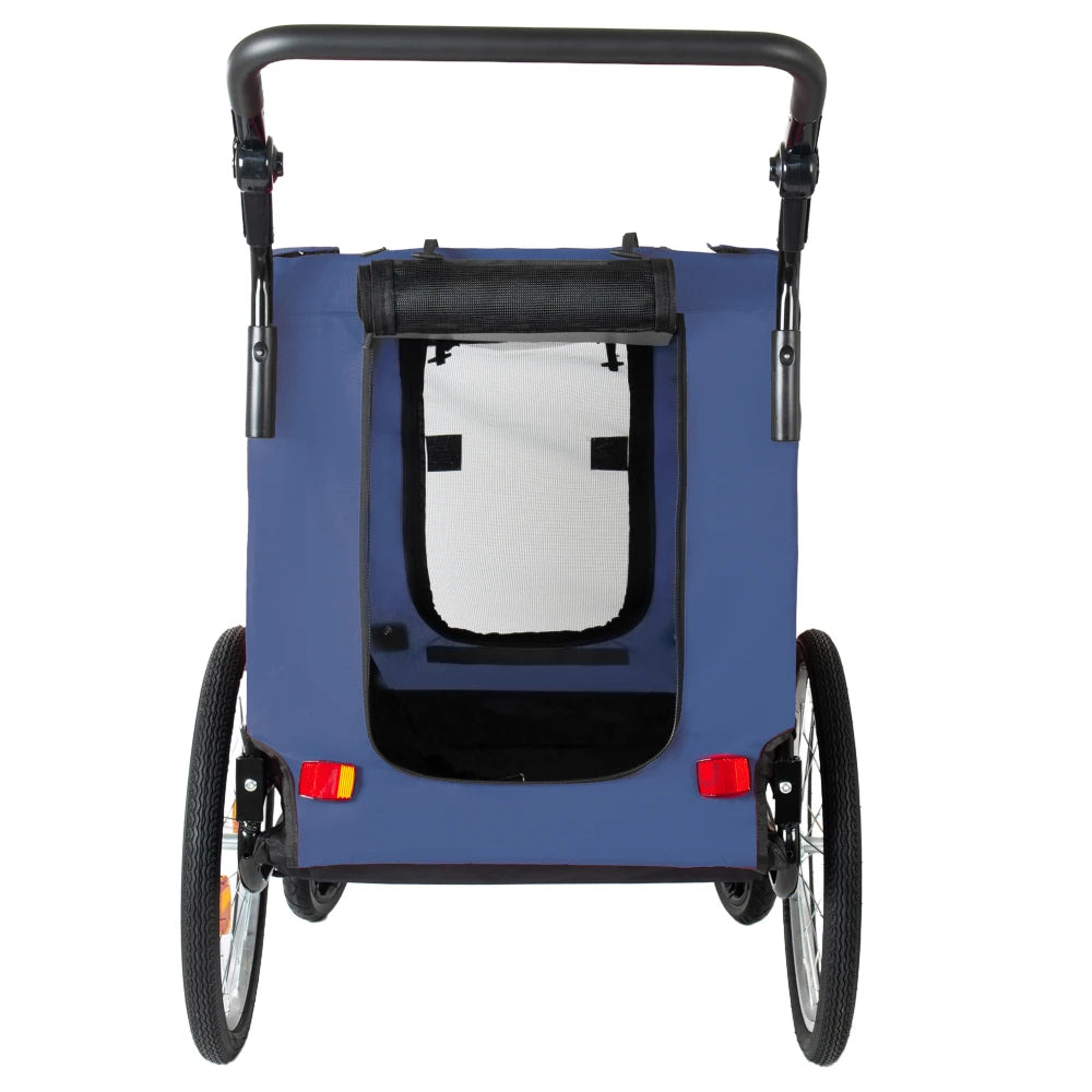 Ye 2-in-1 Bike Trailer & Pet Stroller for Dogs up to 100lbs - Foldable with 2 8" Front Casters, 20" Quick Release Air-Filled Wheels, Breathable Mesh, PVC Rain Cover, Dark Blue