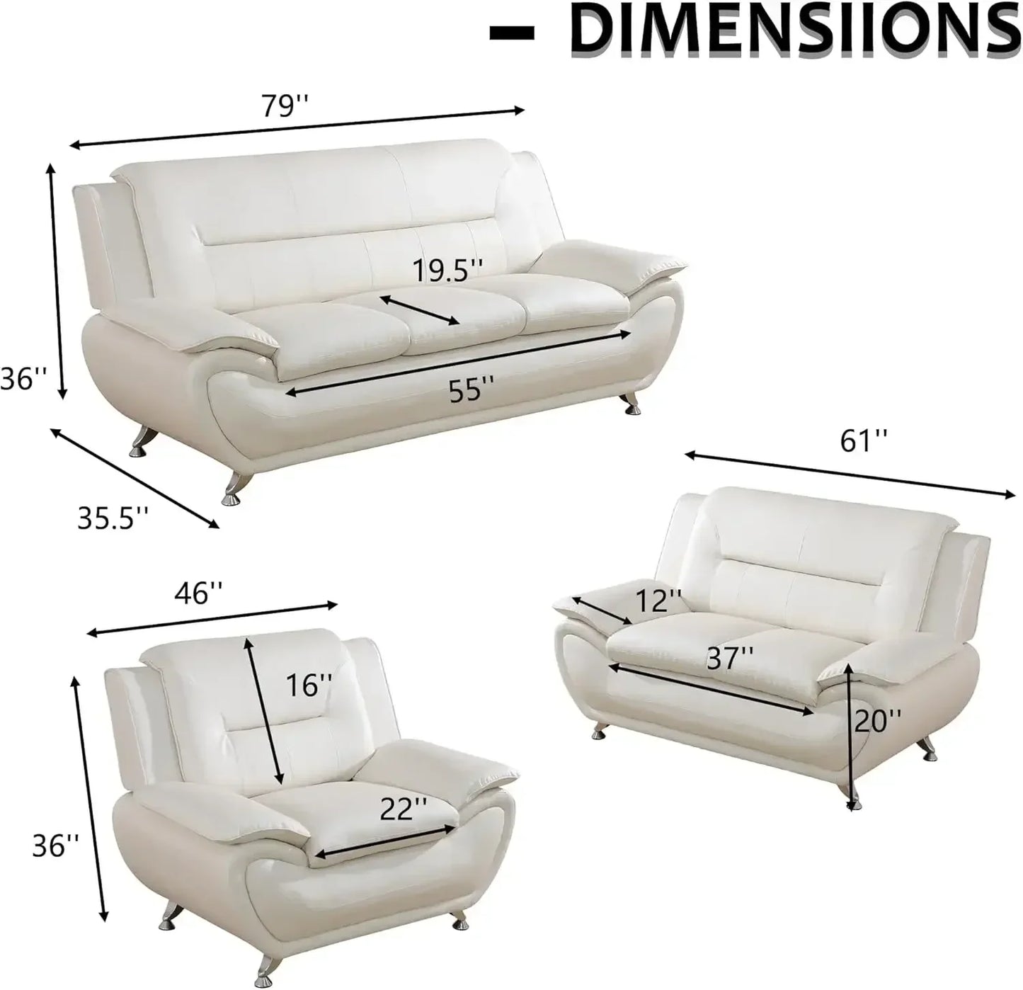 [Best Seller!]3 Piece Living Room Couch Set, Faux Leather Sofa Set, Modern Sofa Couch Set Living Room Furniture (Sofa+Loveseat+C