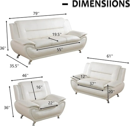 [Best Seller!]3 Piece Living Room Couch Set, Faux Leather Sofa Set, Modern Sofa Couch Set Living Room Furniture (Sofa+Loveseat+C
