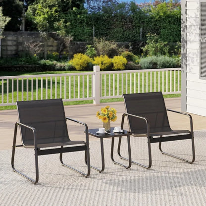Patio Chairs Set of 2, Patio Furniture Set with Metal Frame Glass Table, Outdoor Chairs Set of 2 for Balcony, Bistro Table and