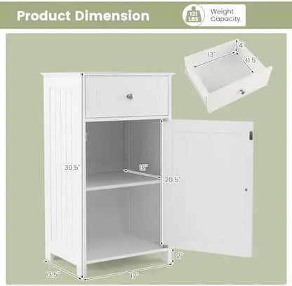 Small Bathroom Cabinet for Small Spaces, Free-Standing Single Door Storage with Adjustable Shelf, Anti-Tipping Device