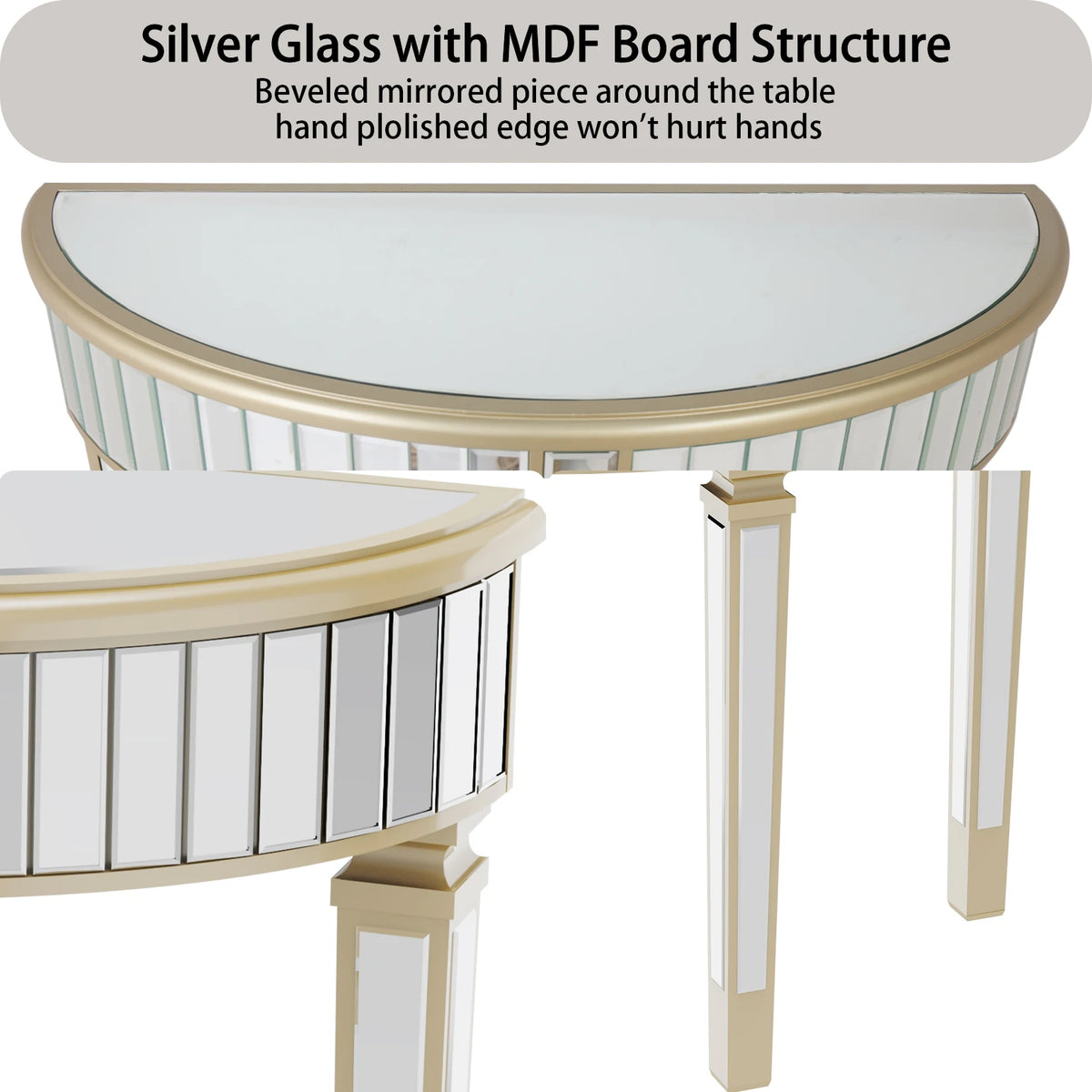 Half Moon Console Table Modern Silver Mirrored Living Room Console Entryway Table