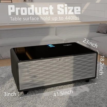 Smart Coffee Table, Living Room Table with Built in Fridge, 23" D x 41.5" W x 18.2" H, 15W Wireless Charging, USB Chargers