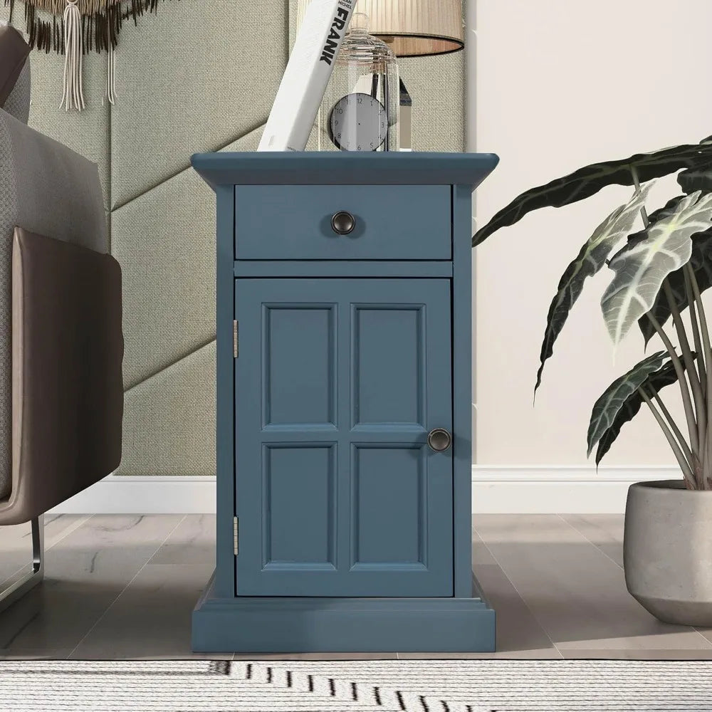Multifunctional Classic Vintage End Table with USB Ports and 1 Drawer with Cup Holders