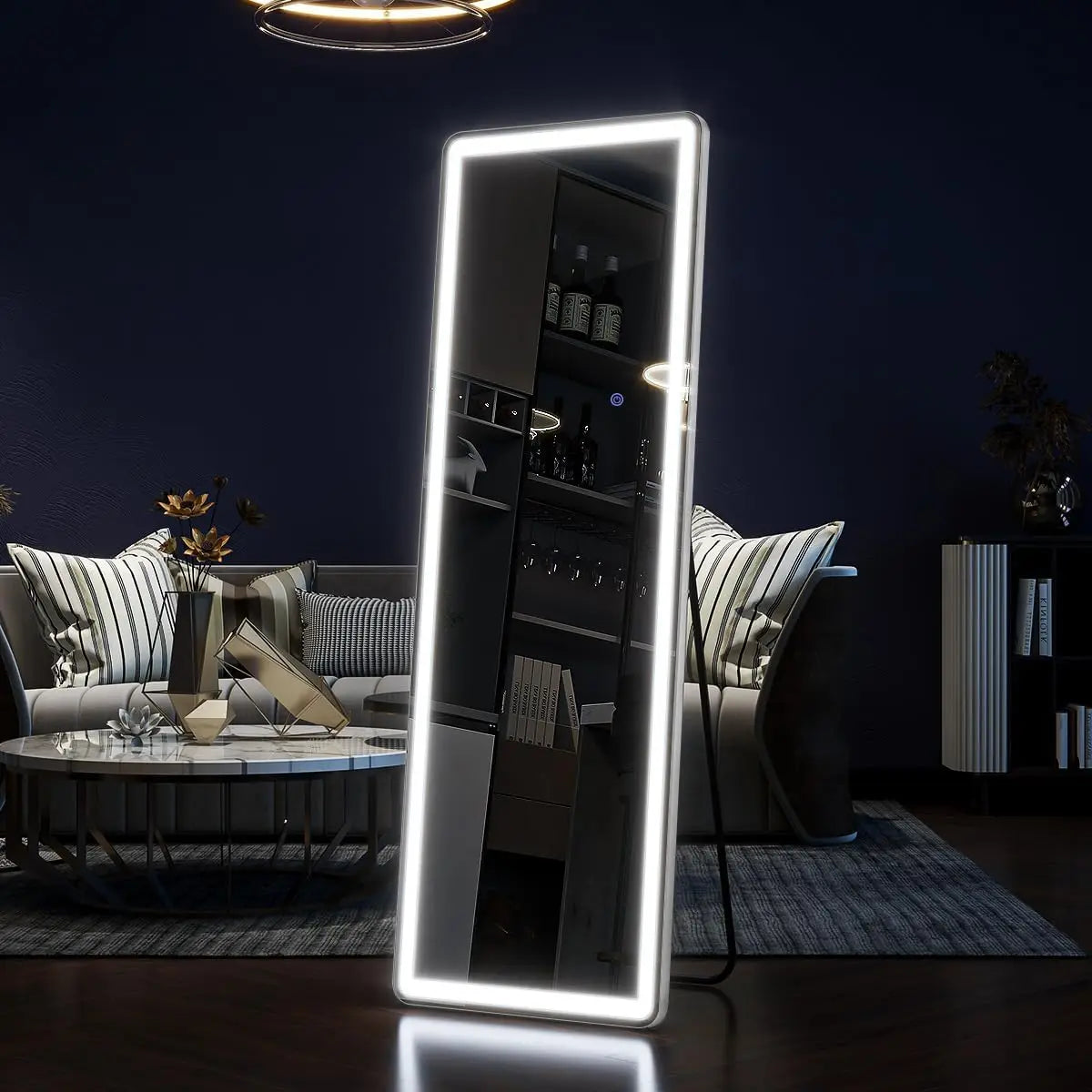 63"x20" Full Length Mirror with Lights,LED Mirror Full Length,Lighted Floor Mirror with Stand,Full Body Mirror with Dimming