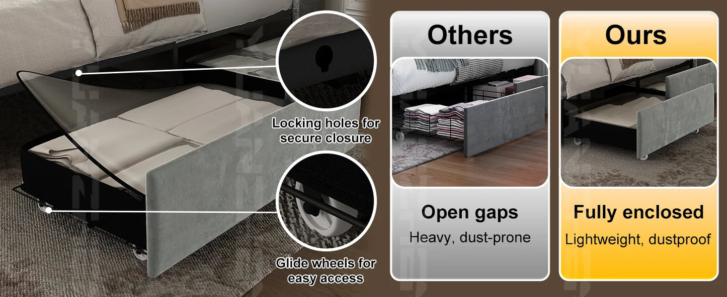 Queen LED Bed Frame with Galaxy Projector, Bluetooth Speaker, USB Ports, 4 Drawers, No Box Spring Needed