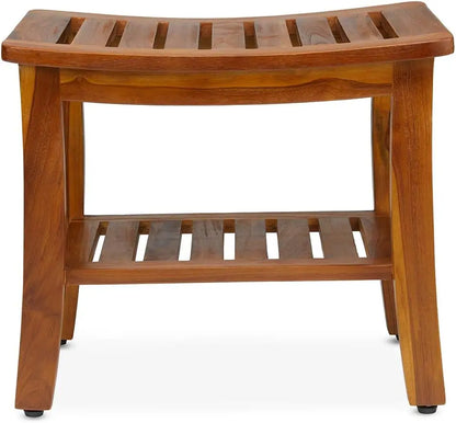21 Inch Fully Assembled Teak Shower Bench, Waterproof Wood Bath Stool for Elderly and Spa Use