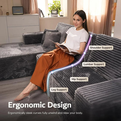 U Shaped Sofa Boneless Couch with Chaise 135" Cloud Modular Sectional Couch for Living Room Big Comfy Couches Set  furniture