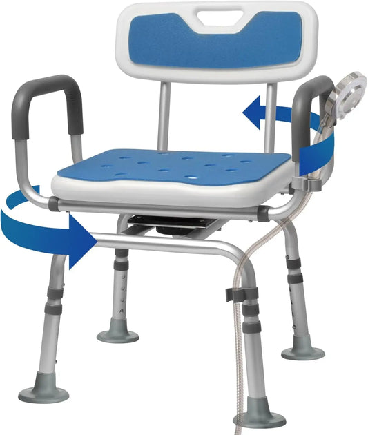 360° Swivel Shower Chair with Back and Arms,Rotating Swivel Bath Chair Handicap Shower Chair with Cold-Proof Pads,Support 400lbs