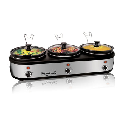 3 Pot 2.5 Qt Slow Cooker Buffet Server with Individual Temperature Control Detachable Lid Rests Anti Slip Feet