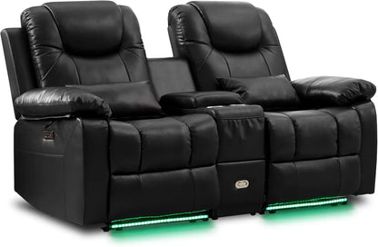 Power Reclining Sofa with LED Light for Living Room, Electric Double  Home Theater Seatings, Contemporary PU Leather