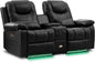 Power Reclining Sofa with LED Light for Living Room, Electric Double  Home Theater Seatings, Contemporary PU Leather
