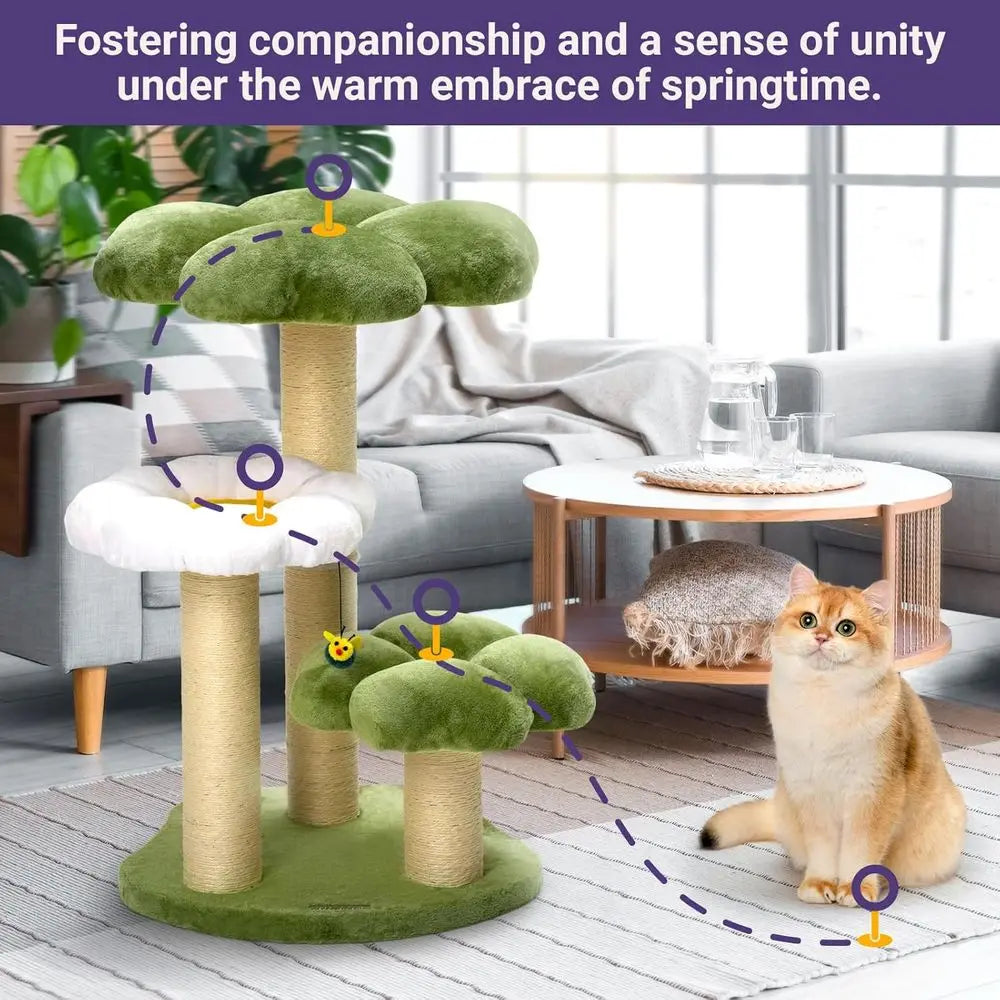 Stylish 35.4 Multi-Level Cat Tower with Scratching Posts for Large Cats, Easy Assembly