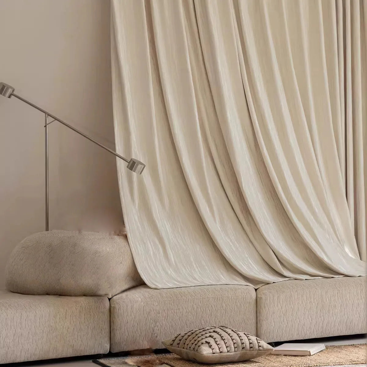 French Romantic Bronzing Geometric Texture Curtains 70% Shading Beige Window Drapes Rod -Hook  For Living Room Bedroom 1Piece