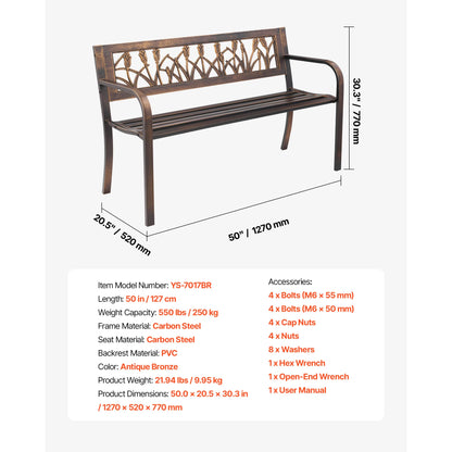 Outdoor Bench Wooden Metal Garden Bench for Outdoors 480 lbs Load Capacity Bench Outdoor Garden Park Bench