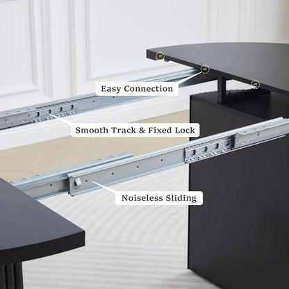 41 in-78 in Extendable Dining Room Table for 4-8,Round Expandable  Table with Fluted Base, Modern Oval Dinner (Black)