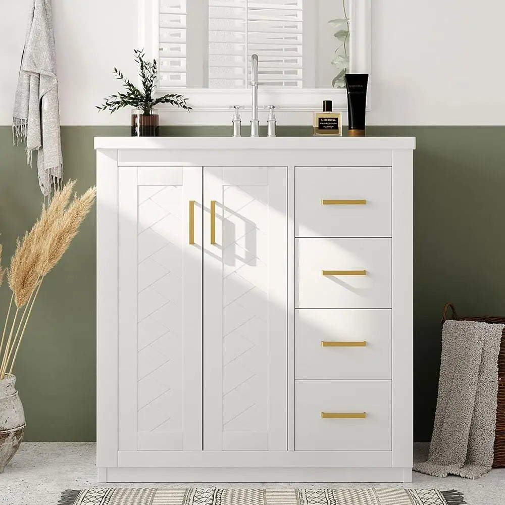 30" Bathroom Vanity with Sink, Freestanding Single Sink Modern Bathroom Vanity Storage Cabinet with 2 Doors & 3 Drawers, Elegant