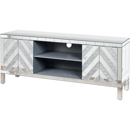 47in Elegant Mirrored TV Stand for TVs Up to 50 Inch, Modern Entertainment Center for Living Room Bedroom, Sliver Sparkling Mirr