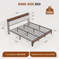 King Size Soft Pack Heavy Duty Metal Bed Frame with Headboard Charging Station 1100lbs Capacity Easy Assembly For Bedroom