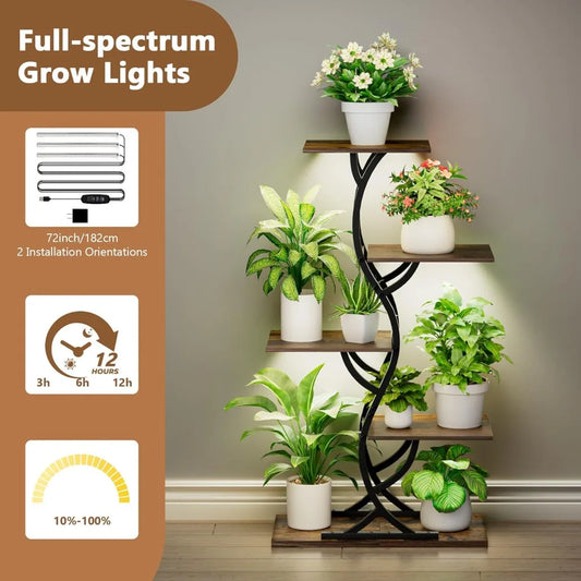 Plant Stand Indoor with Grow Lights - 44" Tall Corner Plant Stands for Indoor Plants, 5 Tiered Metal Plant Shelf