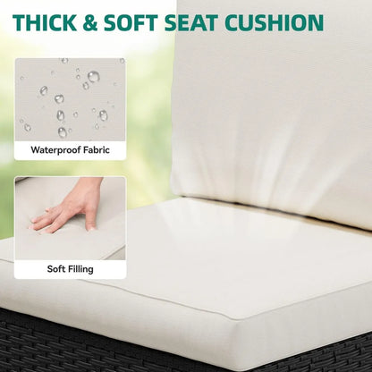 7 Pieces Patio Furniture Set, Sectional Sofa PE Rattan Wicker Conversation Set Outside Couch with Table and Cushions for Porch