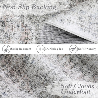 Washable Area Rug Stain-Resistant Throw Rug Indoor Carpet with Non-Slip Backing Foldable non-