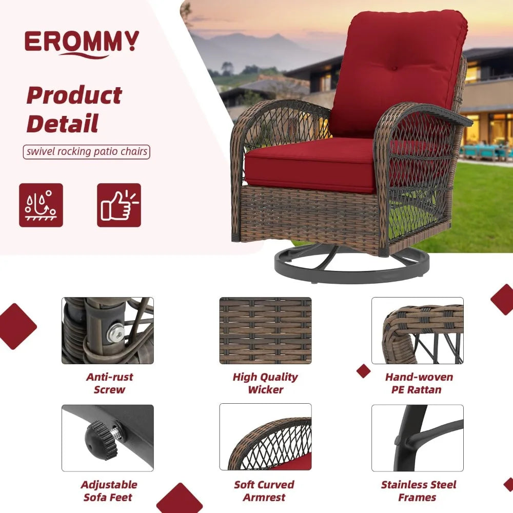 3 Pieces Patio Furniture Set, Outdoor Swivel Rocker Patio Chairs, Wicker Patio Bistro Set with Rocking Chair, Thickened Cushions
