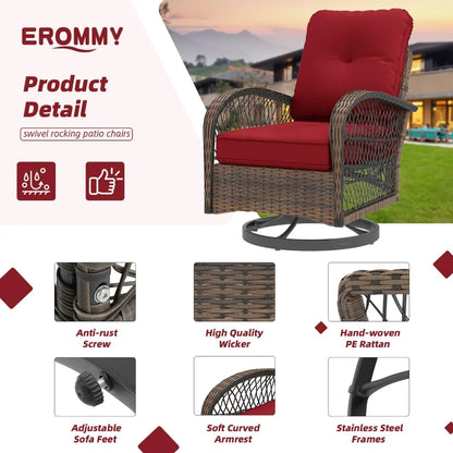 3 Pieces Patio Furniture Set, Outdoor Swivel Rocker Patio Chairs, Wicker Patio Bistro Set with Rocking Chair, Thickened Cushions