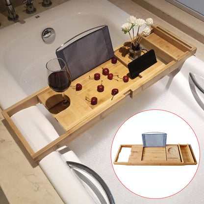 Bamboo Bath Tray Table Bathtub Caddy Tray Over the Tub Shelf Bath Holder