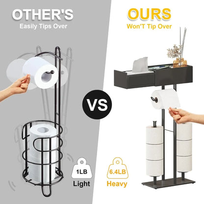 Free Standing Toilet Paper Holder with Shelf,Stand Mega Roll Toilet Paper Holder with Storage,Freestanding Tp Holder with Drawer