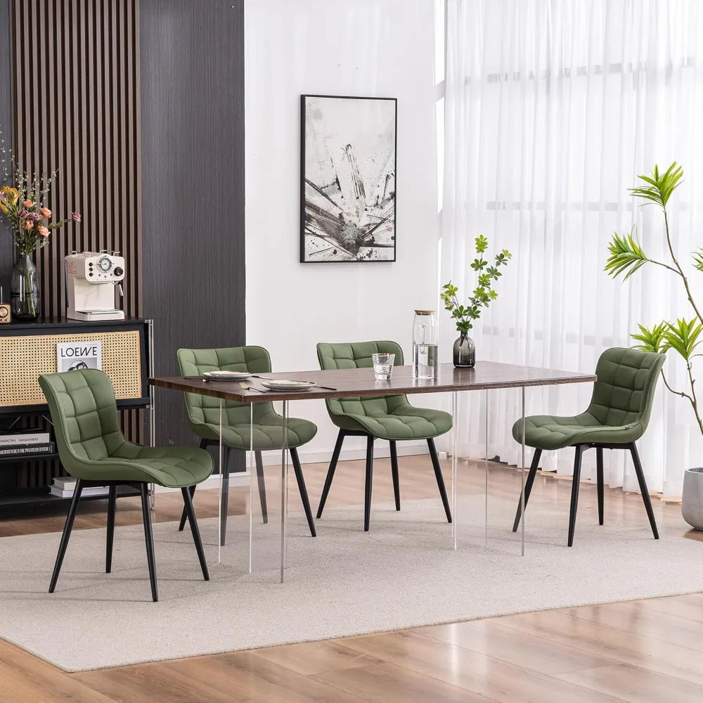 Pair of Modern Olive Green PU Leather Dining Chairs with Metal Legs for Kitchen and Dining Room