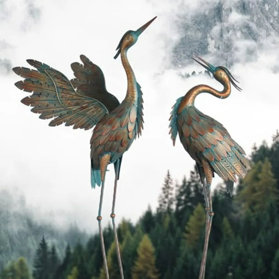 Crane Statues for Garden Decor Metal Crane Yard Art Statues Standing Heron Garden Sculptures Statues for Outdoor Decorations Se