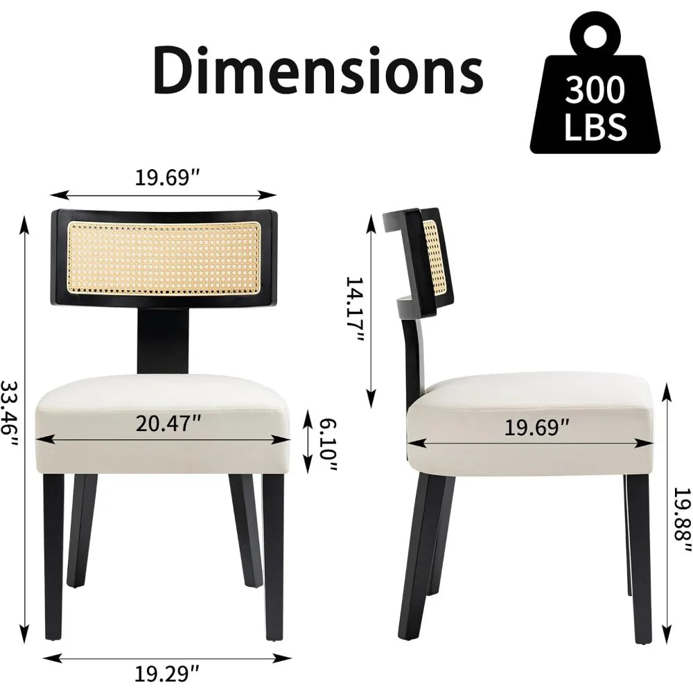 4-Pack Mid-Century Rattan Dining Chairs Fabric Upholstered with Black Wood Frame, Curved Back & Armless Design