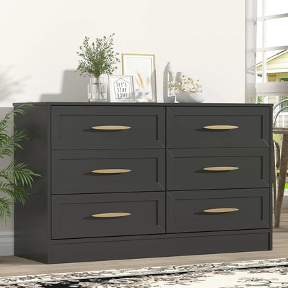6 Drawer Dresser White and Gold, Tall Dresser , Wood Storage Cabinet